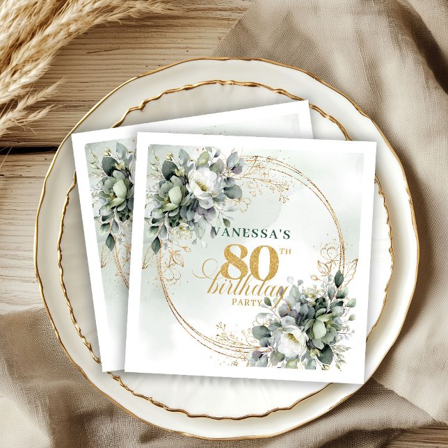 Guardanapos para 80º Aniversário Boho Romântico co (Romantic Boho Greenery 80th Birthday Napkins)