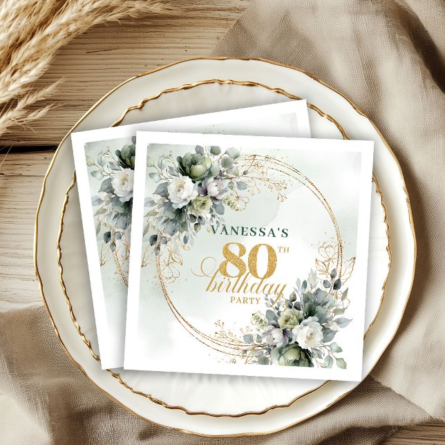 Guardanapos para 80º Aniversário Clássico Boêmio V (Classic Bohemian Greenery 80th Birthday Napkins)