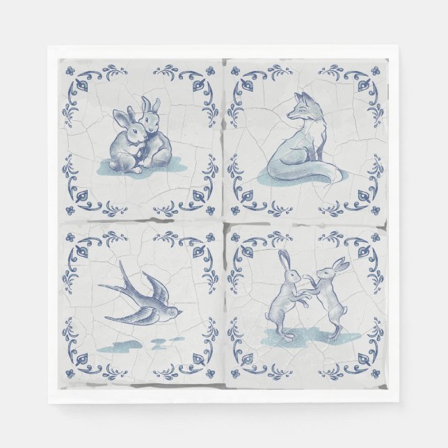 Guardanapos para Almoço Azulejo Delft Animais da F (Frente)