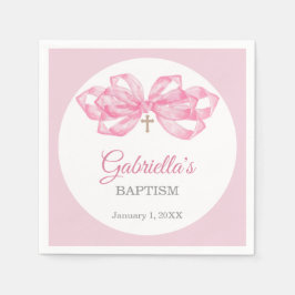 Guardanapos para Batizado com Laço Rosa Personaliz
