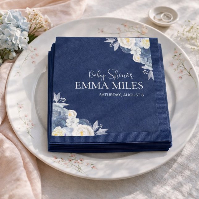 Guardanapos para Chá de Bebê Azul Boho Floral Pamp (Criador carregado)