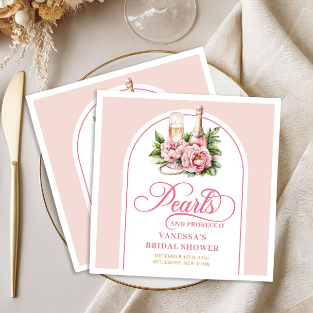 Guardanapos para Chá de Bebê Chic Blush e Pérolas  (Chic Blush and Gold Pearls Bridal Shower Napkin)