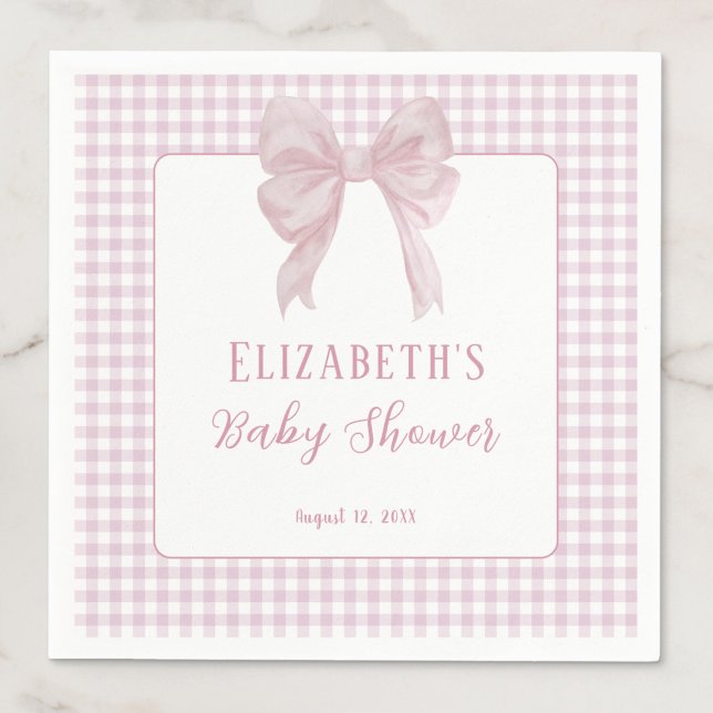 Guardanapos para Chá de Bebê com Laço Rosa Gingham (Criador carregado)
