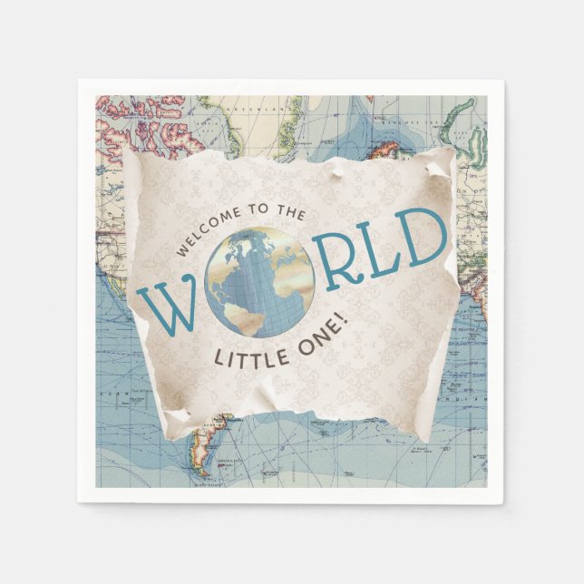 Guardanapos para Chá de Bebê com Mapa Antigo (Frente)