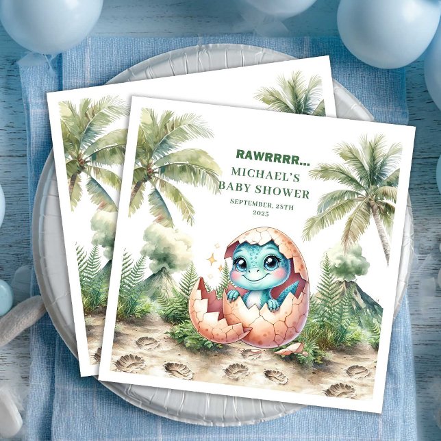 Guardanapos para Chá de Bebê de Dinossauro Caprich (Whimsical Dino Baby Shower Hatching Soon Napkins)