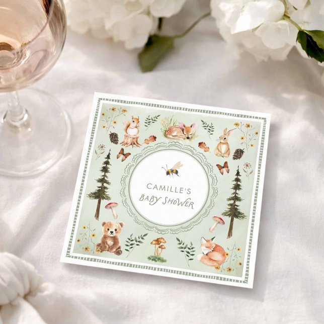 Guardanapos para Chá de Bebê Floresta em Verde Sag (Sage Green Woodland Baby Shower Napkins)