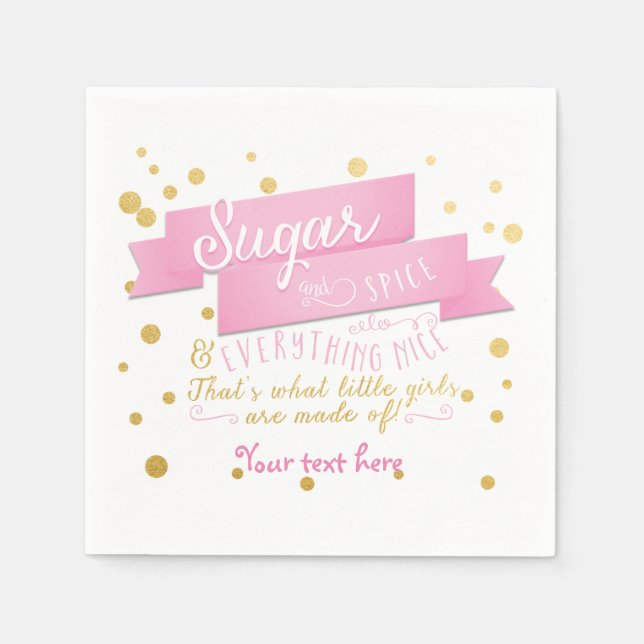 Guardanapos para Chá de Bebê Rosa e Dourado Sugar  (Frente)