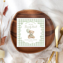 Guardanapos para Chá de Bebê Urso de Gingham Verde