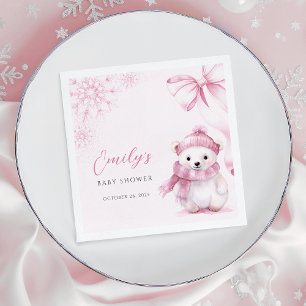 Guardanapos para Chá de Bebê Urso Polar Rosa