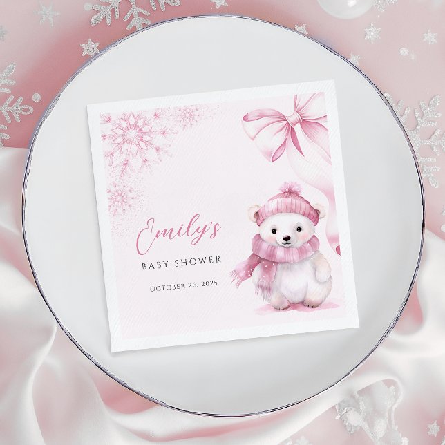 Guardanapos para Chá de Bebê Urso Polar Rosa (Criador carregado)