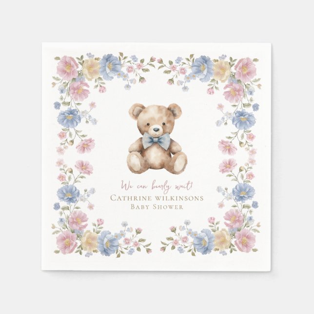 Guardanapos para Chá de Bebê Urso Teddy Floral Pas (Frente)