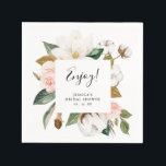 Guardanapos para Chá de Noiva Aquarela Magnólias e<br><div class="desc">Guardanapos personalizados de alta qualidade na sua escolha de tamanho para coquetel,  almoço ou jantar. O design apresenta magnólias pintadas em aquarela e flores rosadas juntamente com algodão. A palavra "aproveite" adiciona um toque positivo.</div>