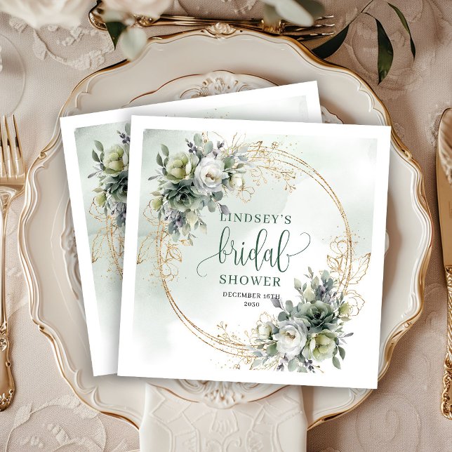 Guardanapos para Chá de Noiva Boho Verde e Dourado (Greenery And Gold Boho Bridal Shower Napkins)