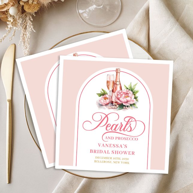 Guardanapos personalizados chiques pérolas e prose (Chic personalized napkins pearls and prosecco

)