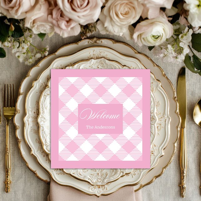 Guardanapos Personalizados Clássico Tartan Rosa Es (Classic Tartan Napkins Personalized Pink Style)