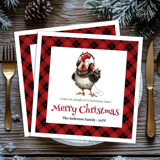 Guardanapos personalizados com nome de galinhas de (Quirky holiday chickens personalized name napkins)