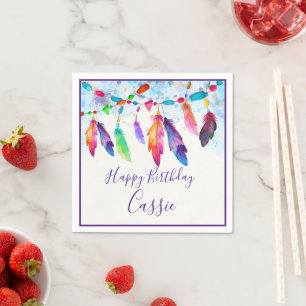 Guardanapos personalizados com penas boho