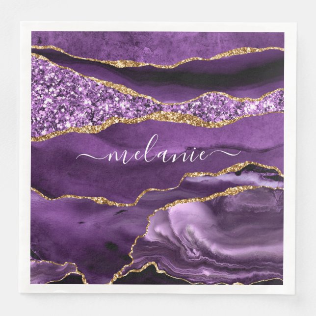 Guardanapos Personalizados Nome Brilho Ouro Roxo (Frente)