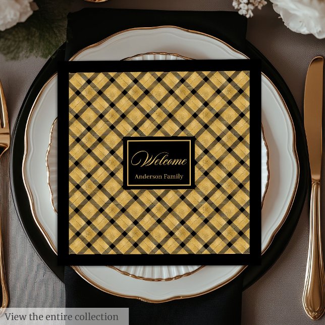 Guardanapos Personalizados Preto Dourado Elegante  (Personalized Napkins Black Gold Elegant Birthday Style)