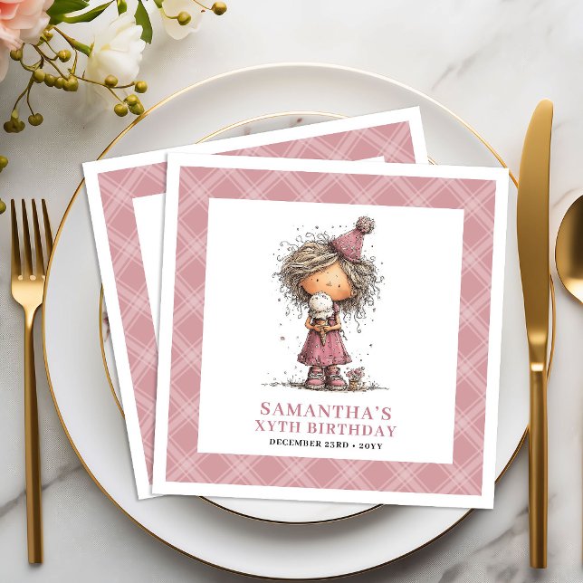 Guardanapos Rosa Engraçados e Excêntricos para Fes (Girl 6th Birthday Party Funny Quirky Pink Napkins)