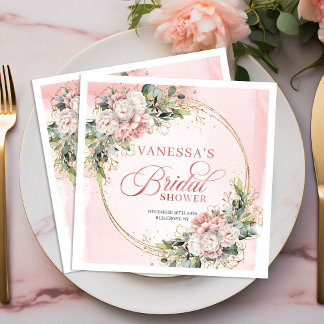 Guardanapos Rústicos Boho Rosa Dourado para Chá de