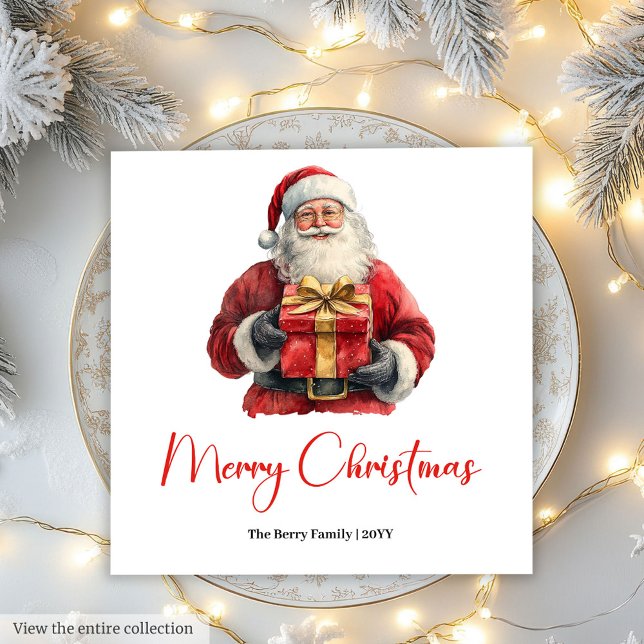 Guardanapos rústicos personalizáveis do Papai Noel (Merry Santa Claus Rustic Custom Editable Napkin)