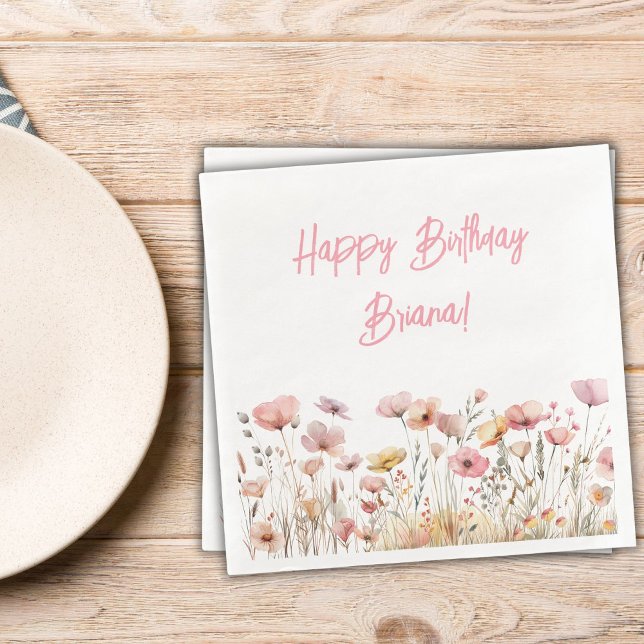 Guardanapos Simples de Aniversário com Flores Rosa (Criador carregado)