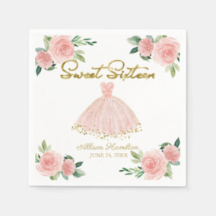 Guardanapos Sweet 16 Vestido Rosa Bege Floral