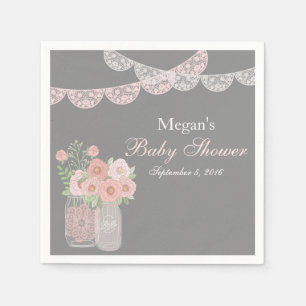 Guardanapos Sweet Mason Jar Rosa Cinza Baby Shower