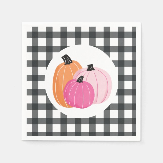Guardanapos Xadrez Preto Abóboras Rosa Halloween (Frente)