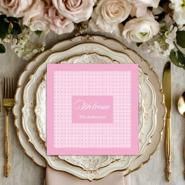 Guardanapos Xadrez Rosa Clássico com Toque Persona (Classic Pink Plaid Napkins Personalized Touch)