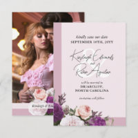 Guardar a Data Cartão de Floral Vintage e Rosa Emp