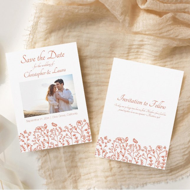 Guarde os cartões de casamento Verona Sunset (Save the Date Wedding Cards Verona Sunset Orange Flowers and Butterflies)