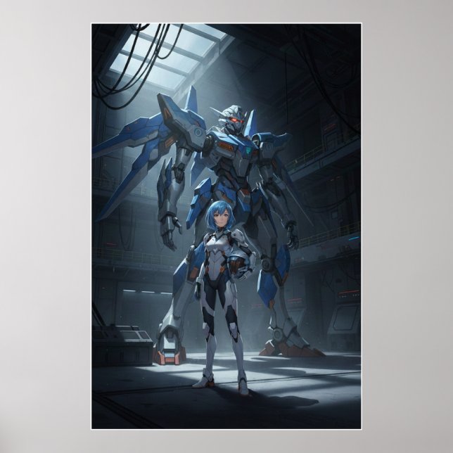 Guardião de Aço: Poster de Arte de Mecha e Piloto (Frente)