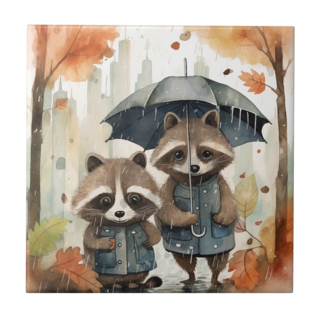Guaxinins Fofos na Chuva (Frente)
