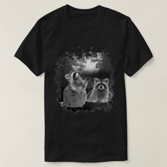 Guaxinins Gritando Na Lua Camisa Engraçada T (Frente do Design)