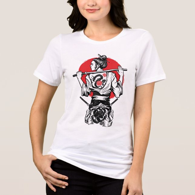 Guerreira Samurai Feminina – Tatuagem de Rosa de D (Frente)