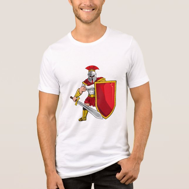 Guerreiro antigo com espada e escudo no capacete (Frente)