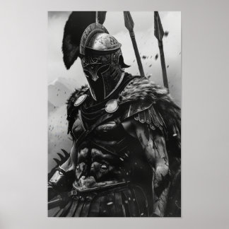 Guerreiro espartano em Poster de armadura branca e