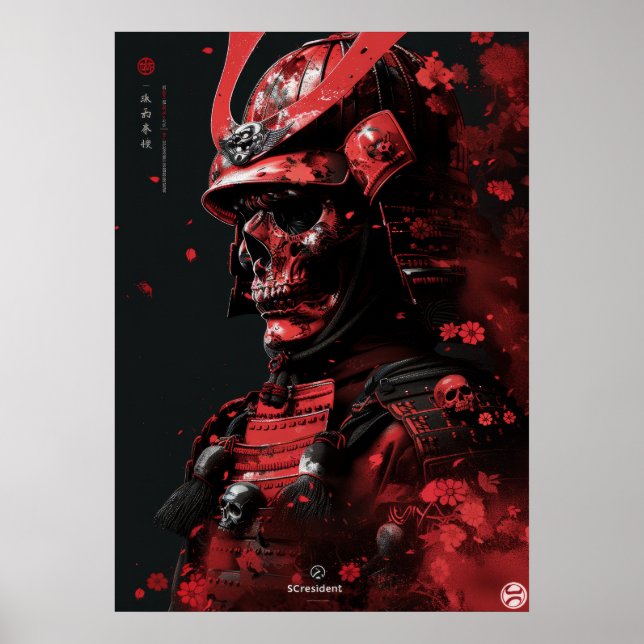 Guerreiro feroz Samurai - Poster de pele vermelha  (Frente)