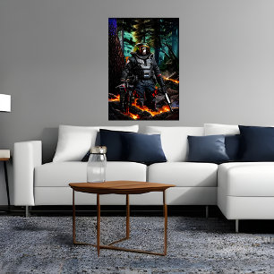 Guerreiro moderno na floresta   AI Art Poster