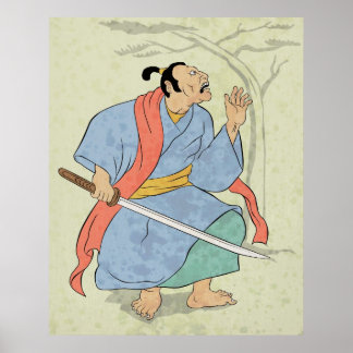Guerreiro Samurai com impressão de bloco de madeir
