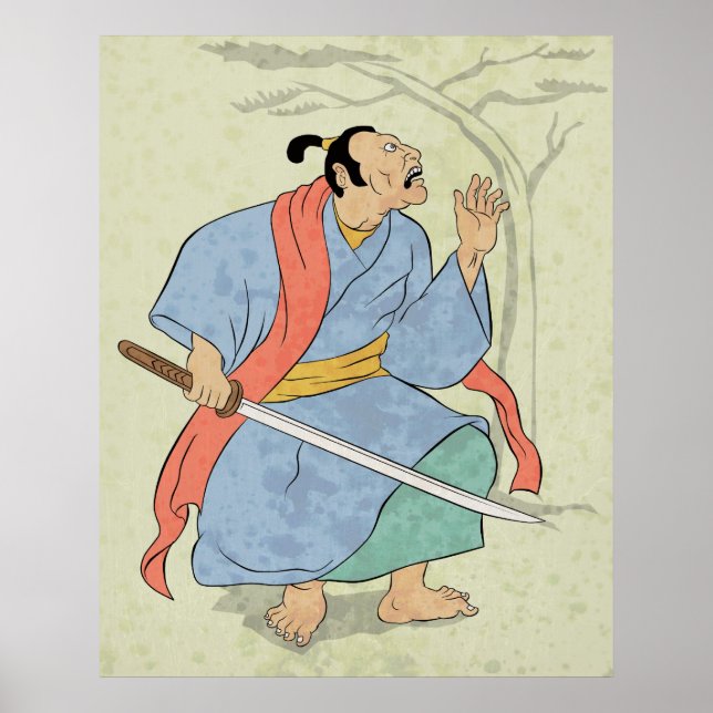 Guerreiro Samurai com impressão de bloco de madeir (Frente)