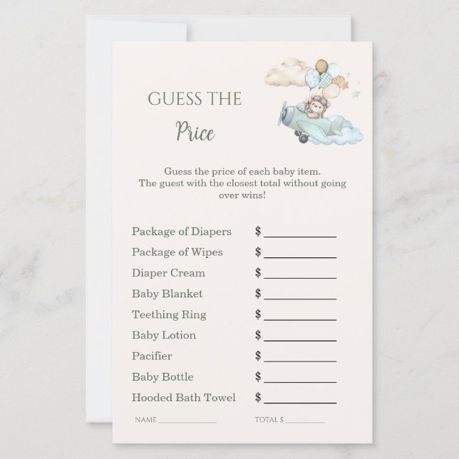 Guess the Price Baby Shower Bearly Wait Airplane (Frente)