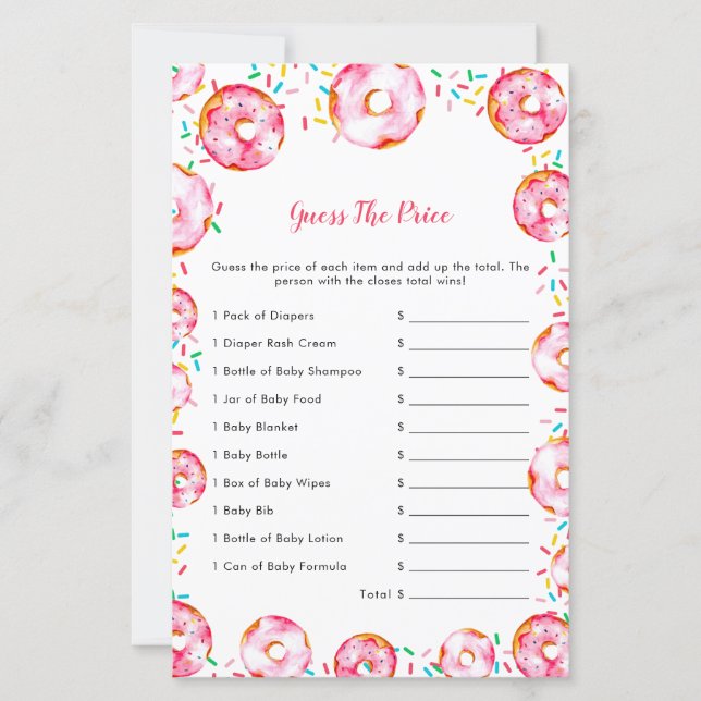 Guess The Price Donuts Diapers Baby Shower Game (Frente)