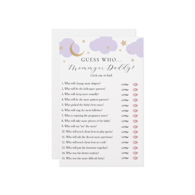 Guess Who Mommy or Daddy Baby Shower game card (Frente/Verso In Situ)