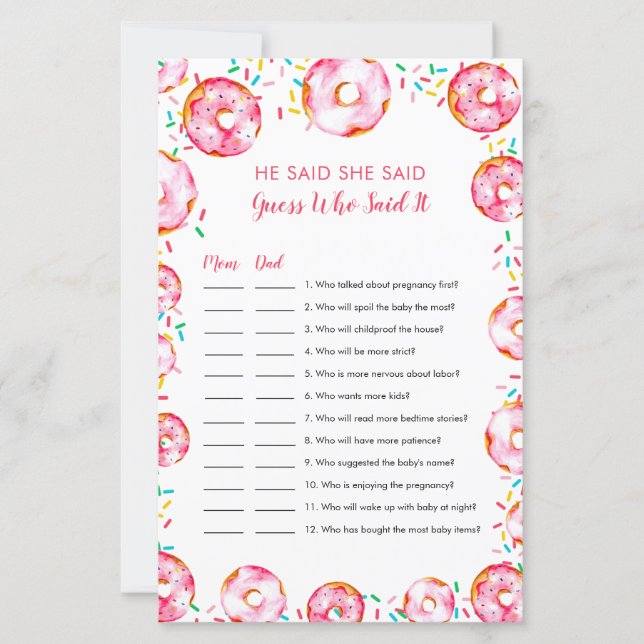 Guess who Said it Donuts Diapers Baby Shower Game (Frente)