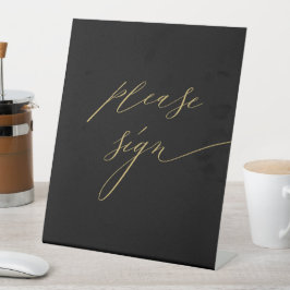 Guestbook Elegante Black Dourado Modern Script Wed