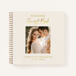 Guestbook Elegante Dourado de Casamento de Marfim