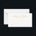 Guia de Casamento Dourado Elegante e Cartão de Des<br><div class="desc">Adicione um toque pessoal ao seu casamento com um conselho de casamento elegante e um cartão de desejos. Este cartão de conselho apresenta o título no estilo de fonte de caligrafia elegante dourado e detalhes no estilo de fonte de serif clássico em fundo branco. Perfeito para casamento, chá de fraldas,...</div>